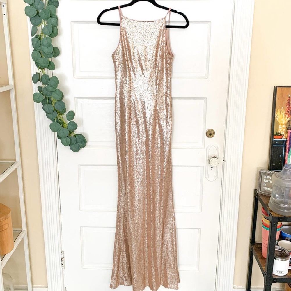 LULU'S Sequin High Neck Drape Back Maxi Dress S